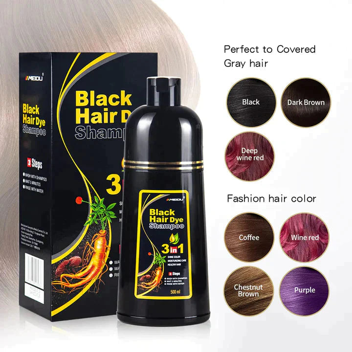 3-IN-1 AYURVEDIC BLACK HAIR DYE SHAMPOO - (Buy 1 Get 1 Free)