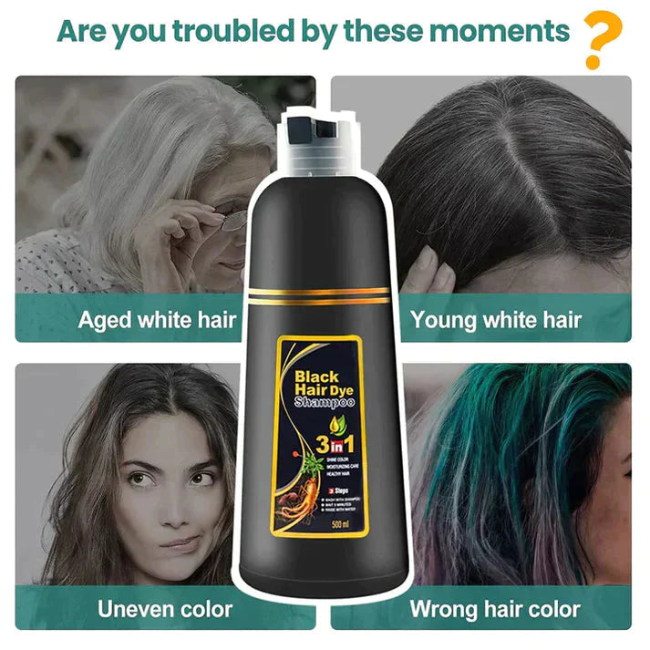 3-IN-1 AYURVEDIC BLACK HAIR DYE SHAMPOO - (Buy 1 Get 1 Free)