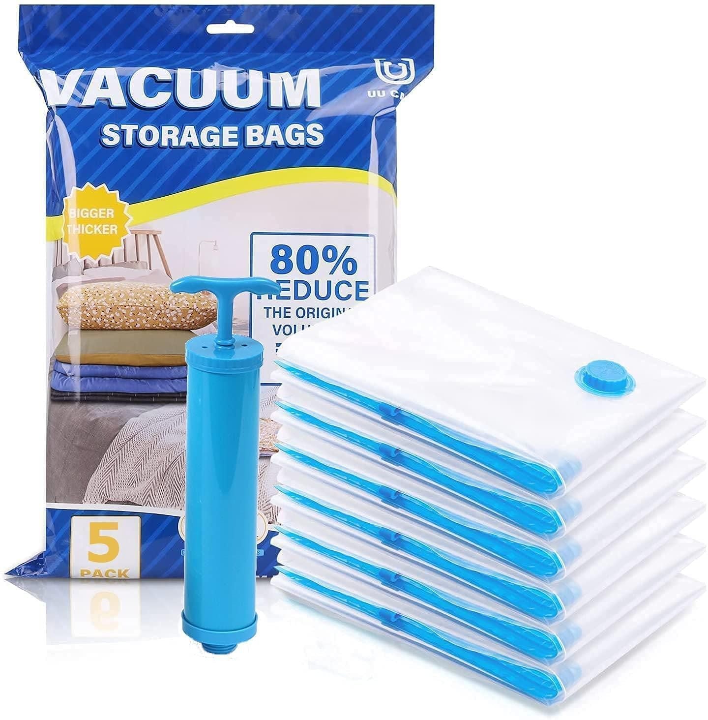 Reusable Vacuum Storage Bags (PACK OF 5) + FREE VACUUM PUMP