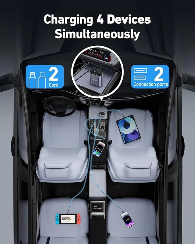 4 in 1 Retractable Car Charger With 120w Fast Charging