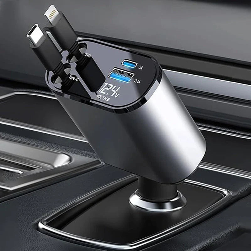 4 in 1 Retractable Car Charger With 120w Fast Charging
