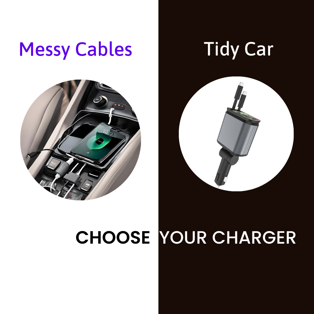 4 in 1 Retractable Car Charger With 120w Fast Charging
