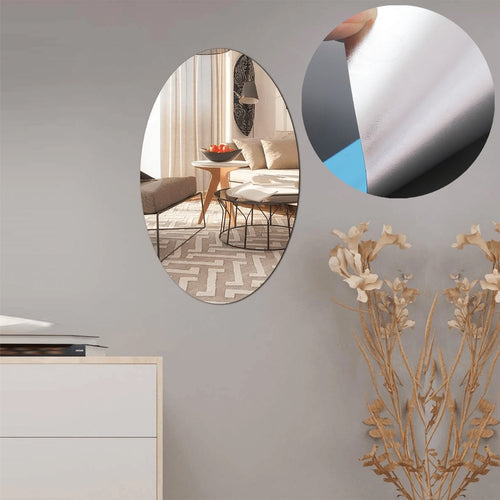 Mirror Sticker for Wall (Oval+Rectangular) Pack of 2 (BUY 1 GET 1 FREE)