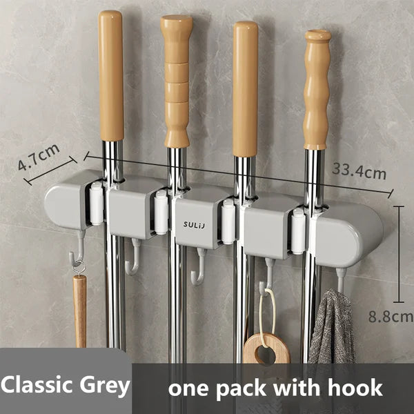 5 Slot Wall Mounted Holder For Mop, Broom, Kitchen, Garden