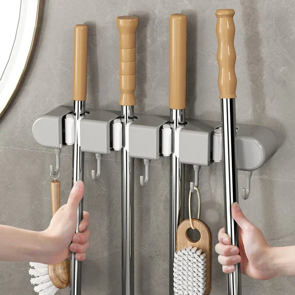 5 Slot Wall Mounted Holder For Mop, Broom, Kitchen, Garden