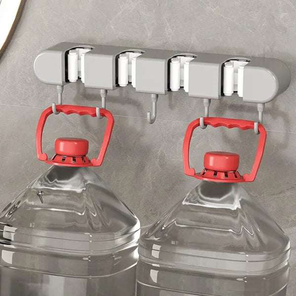 5 Slot Wall Mounted Holder For Mop, Broom, Kitchen, Garden
