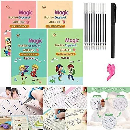 Sank Magic Practice Copybook (4 Books + 10 Refill+ 1 Pen +1 Gripper)