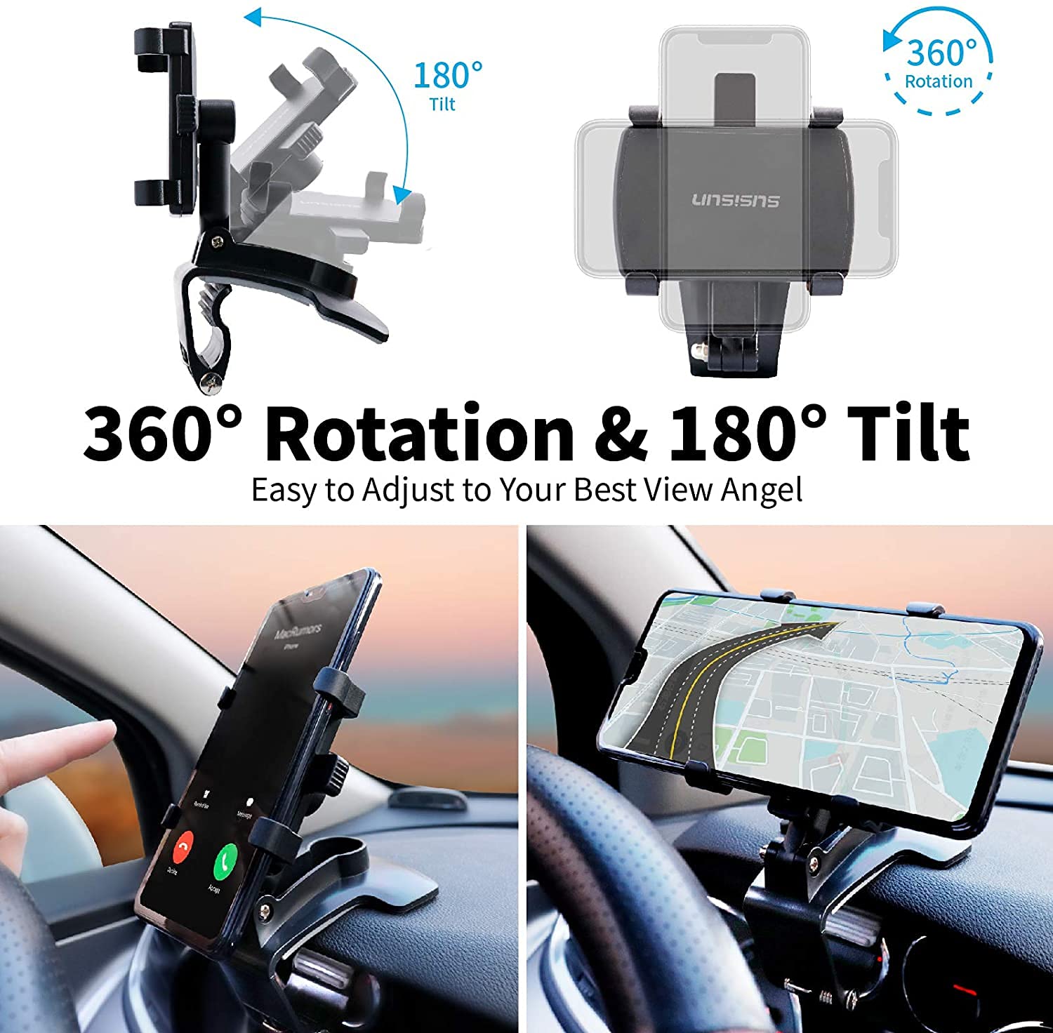 Multifunctional Car Dashboard Mobile Phone Holder 360" Rotation