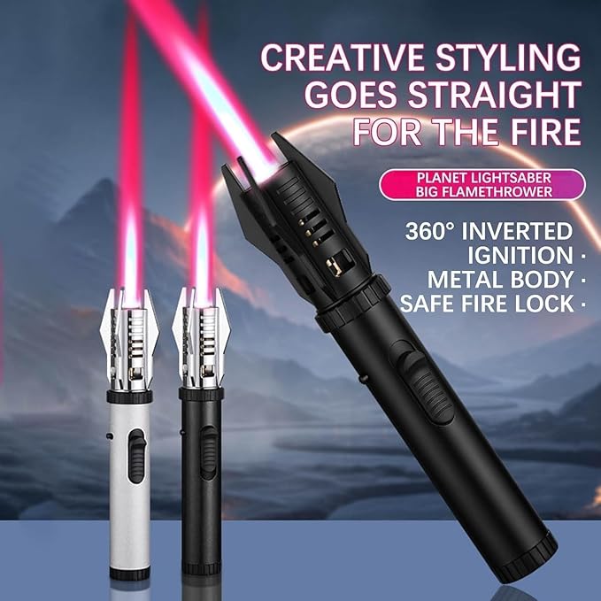 Jet Flame Lighter, Direct Impact Lighter Inflatable with Flame Locking Function, Refillable Jet Flame Windproof Torch Lighter for BBQ, Stove, Candle, Kitchen Cooker, Camping