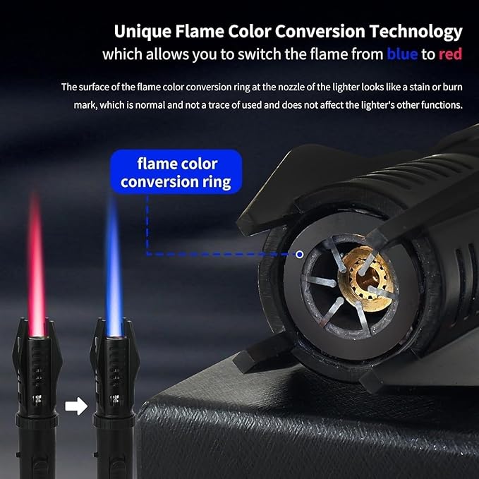 Jet Flame Lighter, Direct Impact Lighter Inflatable with Flame Locking Function, Refillable Jet Flame Windproof Torch Lighter for BBQ, Stove, Candle, Kitchen Cooker, Camping