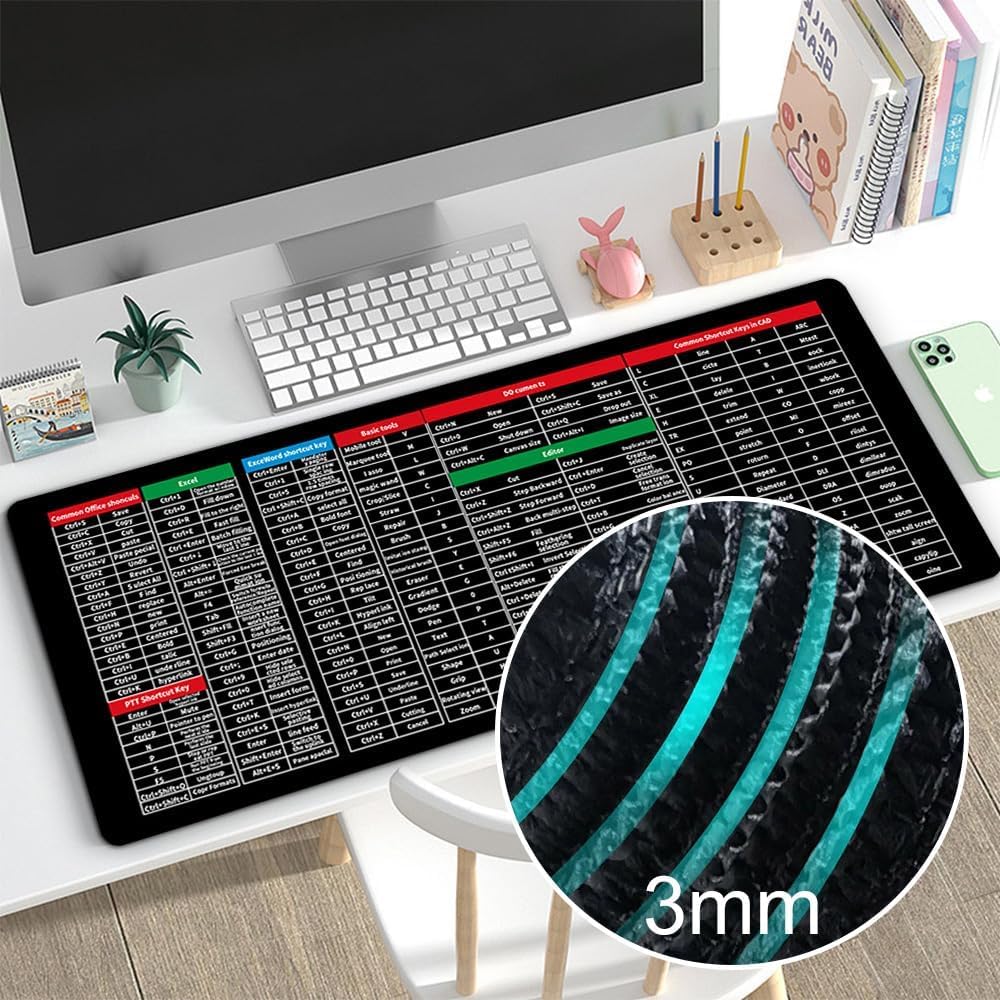 Key Super Large Anti-Slip Keyboard Pad - with Office Software Shortcuts Pattern