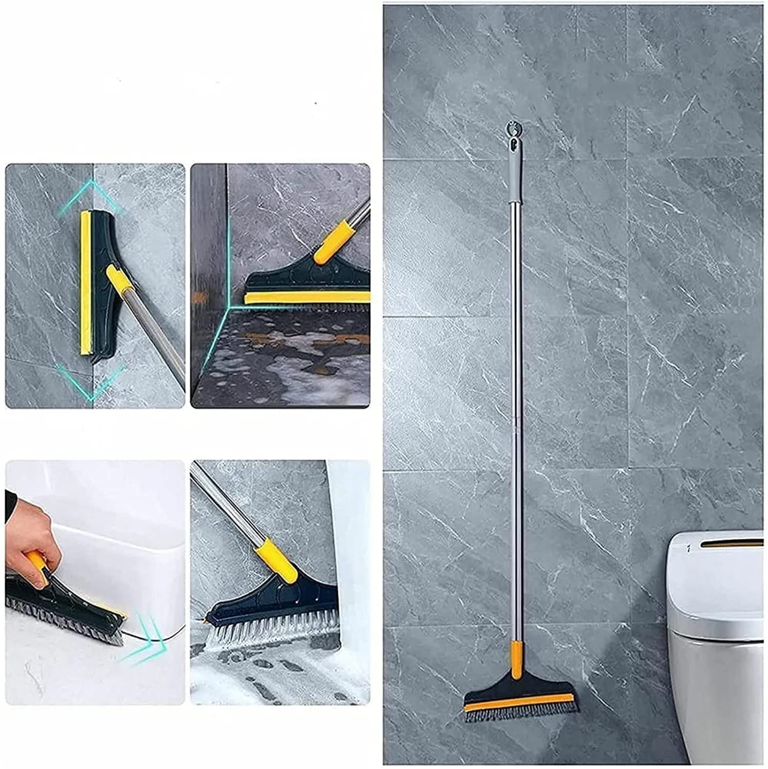 Bathroom Floor Cleaner Brush With Long Handle With Wiper