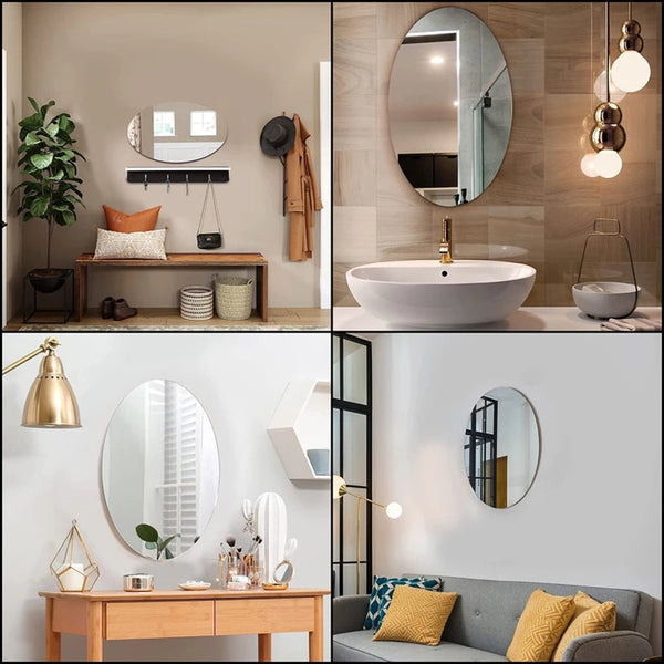 Mirror Sticker for Wall (Oval+Rectangular) Pack of 2 (BUY 1 GET 1 FREE)