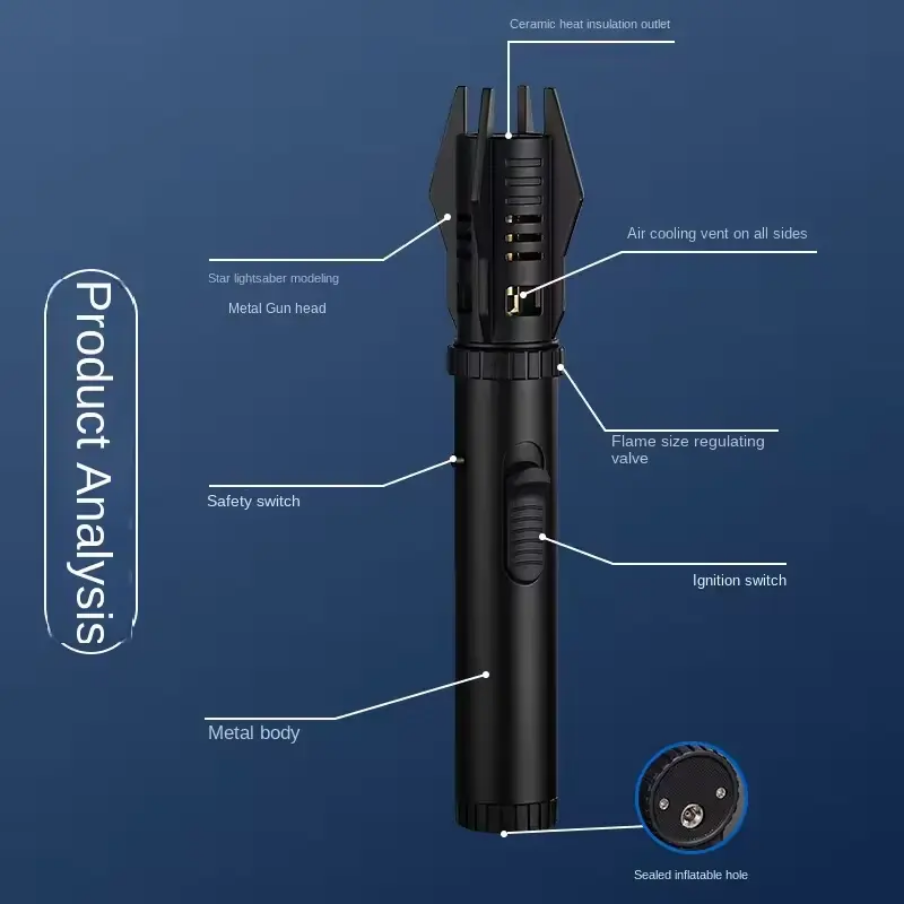 Jet Flame Lighter, Direct Impact Lighter Inflatable with Flame Locking Function, Refillable Jet Flame Windproof Torch Lighter for BBQ, Stove, Candle, Kitchen Cooker, Camping