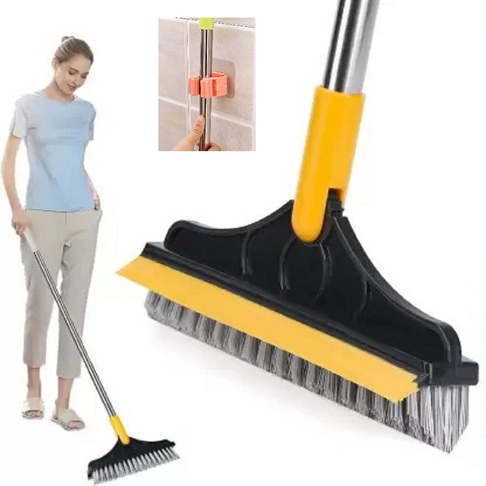 Bathroom Floor Cleaner Brush With Long Handle With Wiper